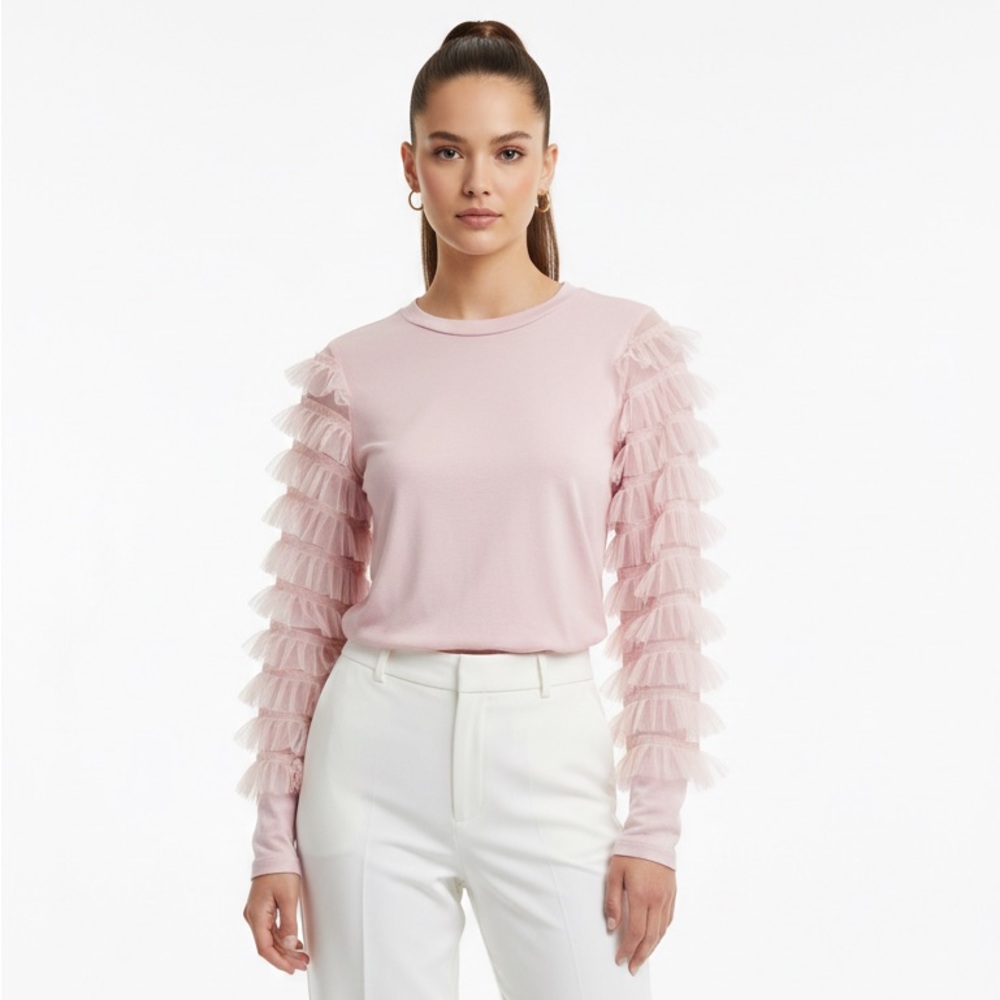 Elegant Pink Ruffle Sleeve Top